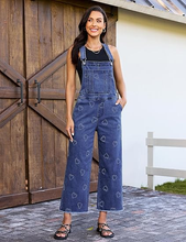 luvamia FleXclusive Denim Overalls for Women Wide Leg Capri Jean Jumpsuit Loose Fit Summer Stretchy Bib Overall Embroidered Raw Hem