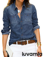luvamia Women Chambray Jean Western Shirts Long Sleeve Button Down Denim Shirt Tops