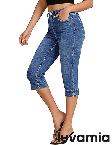 LUVAMIA Women Skinny Capri High Rise Denim Stretch Cropped Jeans