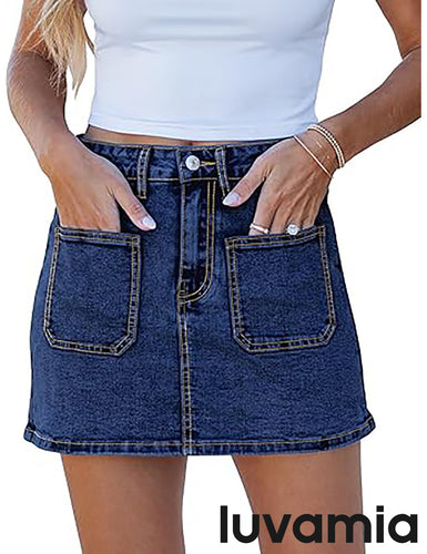 LUVAMIA Women's Regular Casual Summer Straight Pull on Stretchy Denim Short Skorts