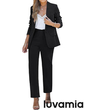 LUVAMIA Women's Blazer Set Business Casual Full Fit Blazer Jackets and Straight Pant Suits with Pockets