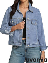 LUVAMIA Women Lapel Blazer Denim Vintage Retro Jean Coats Jackets