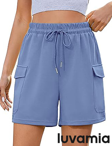 LUVAMIA Women's Wide Leg Lounge Shorts Elastic Waist Drawstring Sport Brief Casual Comfy Cozy Shorts