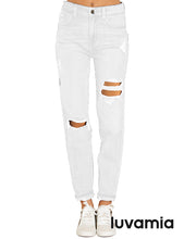 luvamia Women's Casual Ripped Jeans Elastic Waist Slim Boyfriend Jeans Denim Pants