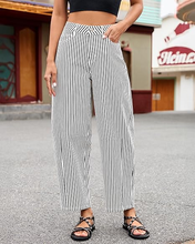 luvamia Barrel Jeans for Women Trendy Baggy Wide Leg Striped High Waisted Cropped Casual Pinstripe Stretchy Denim Pants