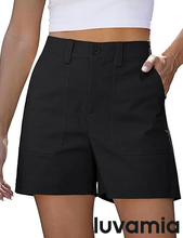 luvamia Summer Shorts for Women High Waisted Dressy Causal Cotton Chino Elastic Waist 5 Inch Inseam Mid Thigh Shorts