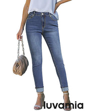LUVAMIA Women's Full Length High Waist Skinny Fit Denim Slight Stretch Slim Jeans