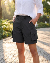 luvamia Cargo Shorts Women High Waisted Casual Elastic Waist 7" Inseam Mid Thigh Hiking Golf Shorts with Utility Pockets