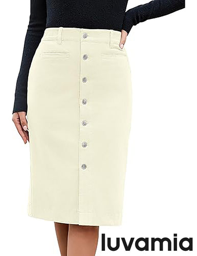 LUVAMIA Women High Waist Button Front Corduroy Midi Skirt with Pockets 2025 Fall Winter
