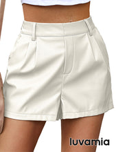 luvamia Faux Leather Shorts for Women High Waist Pleated Wide Leg Stretchy Shorts with Pockets Short PU Leather Pants