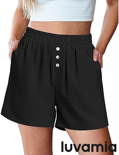 2025 Women's Relaxed Lightweight Shorts with Elastic Waistband and Front Button