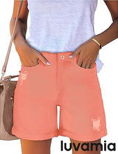 luvamia Women's Casual Ripped Denim Shorts High Rise Distressed Rolled Hem Jeans Shorts