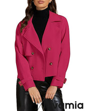 luvamia Cropped Trench Coat for Women Long Sleeve Double Breasted Notched Lapel Casual Loose Fit Jackets with Pockets