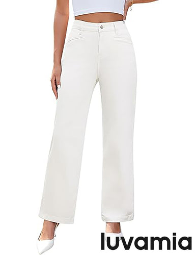 LUVAMIA Women's Wide-leg Jeans High Waist Fashion Jeans Trousers Jeans Versatile Commuter Style