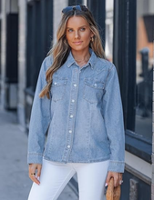 luvamia FleXclusive Denim Shirts for Women Long Sleeve Button Down Chambray Relaxed Fit Western Jean Shirts Casual Collared Jean Top