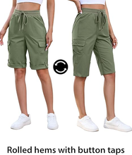 luvamia Bermuda Shorts for Women Knee Length High Rise Summer Casual Shorts Elastic Wasit Drawstring with Pockets