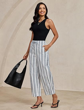 luvamia FleXclusive Barrel Jeans Women Trendy Striped Cropped High Waisted Pull On Elastic Waist Wide Leg Casual Stretch Denim Pants