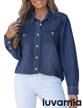 luvamia FleXclusive Denim Shirts for Women Long Sleeve Button Down Chambray Relaxed Fit Western Jean Shirts Casual Collared Jean Top