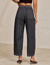 luvamia FleXclusive Barrel Jeans Women Trendy Striped Cropped High Waisted Pull On Elastic Waist Wide Leg Casual Stretch Denim Pants