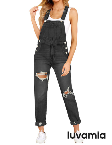 luvamia Women's Casual Stretch Adjustable Denim Bib Overalls Jeans Pants Jumpsuits