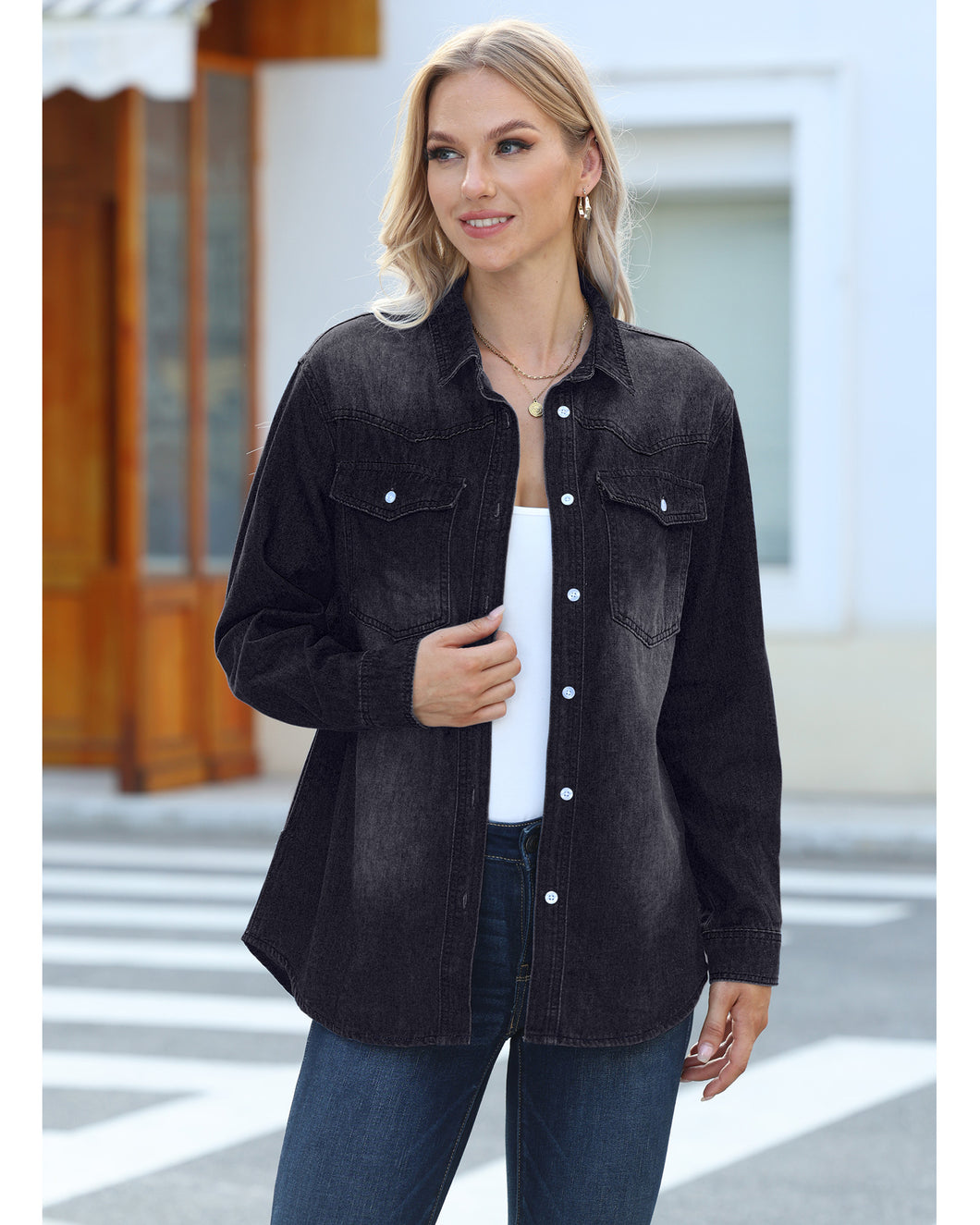 Lightweight long denim jacket on sale