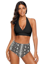 luvamia Women's Halter Self Tie Ruched High Waist Two Piece Bikini Set Swimsuits