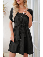 luvamia Denim Dress for Women Off The Shoulder Dresses Puff Sleeve Elastic Waist A Line Short Western Jean Dress Belted