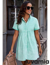 luvamia Women's Casual Short Sleeve Button Down Tiered Denim Babydoll Jean Dress