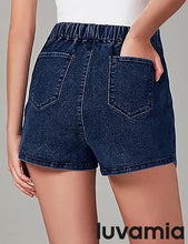LUVAMIA Denim High Waisted Shorts Skort Stretch Asymmetrical Wrap Skirt