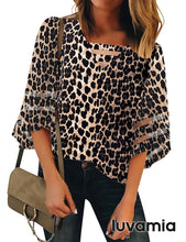 luvamia Women Casual Strappy V Neck Blouse 3/4 Bell Sleeve Mesh Panel Shirts Top