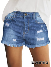 luvamia Women's Casual Denim Shorts Frayed Raw Hem Ripped Jeans Shorts