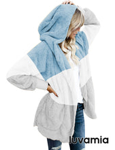 luvamia Women Fuzzy Fleece Open Front Pocket Hooded Cardigan Jacket Coat Outwear