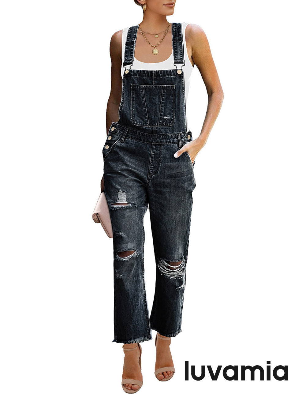 luvamia Women's Casual Stretch Adjustable Denim Bib Overalls Jeans Pan –  LUVAMIA