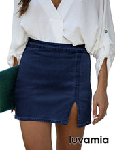 luvamia Jean Skirt for Women with Slit High Wasited Bodycon Stretch Pencil Mini Short Denim Skirts