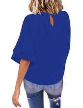 luvamia Women's Casual 3/4 Tiered Bell Sleeve Crewneck Loose Tops Blouses Shirt