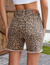 luvamia FleXclusive Jean Shorts for Women Trendy High Rise Mid Thigh Cheetah Leopard Print Raw Hem Stretch Denim Casual Summer Jorts