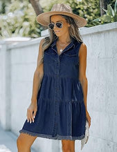 luvamia Women's Casual Summer Lapel Sleeveless Button Down Short Denim Jean Dress