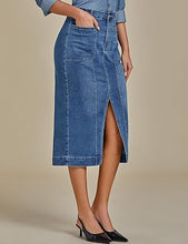 LUVAMIA Women's Skirts High Waisted Below Knee Split Hem Denim Bodycon Midi