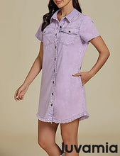 LUVAMIA Women's Midi Sundresses Crewneck short Sleeve Denim Casual Dress