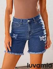 LUVAMIA Women's High Waisted Distressed Raw Hem Stretch Denim Shorts