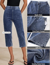 luvamia Womens Capri Jeans Pull On Jeans for Women Trendy Stretch Denim High Rise Elastic Waist Straight Leg Capri Pants