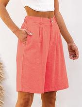luvamia Bermuda Shorts for Women High Waisted Linen Dressy Casual Pleated Wide Leg Summer Shorts with Elastic Waist