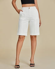 LUVAMIA Bermuda Shorts for Women's Knee Length Casual Lightweight Breathable Summer High Waisted Knee Length Shorts