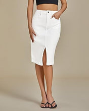 LUVAMIA Women's Brief Denim Midi Knee-Length Skirt Vintage Split High-Waist