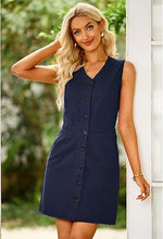 luvamia Women's Casual V Neck Sleeveless Jeans Button Down Denim Short Dress