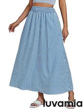 LUVAMIA Women's Summer Long Lightweight Flowy Skirt Stripe Maxi Fashion