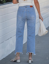 luvamia FleXclusive Straight Leg Jeans for Women Cropped Trendy Mid Rise Baggy Loose Distressed Casual Raw Hem Stretchy Denim Pants