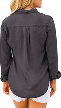 luvamia Women Chambray Jean Western Shirts Long Sleeve Button Down Denim Shirt Tops