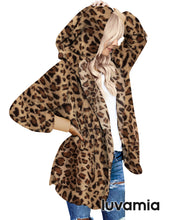 luvamia Women Fuzzy Fleece Open Front Pocket Hooded Cardigan Jacket Coat Outwear