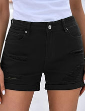 luvamia Women's Ripped Denim Jean Shorts High Waisted Stretchy Folded Hem Short Jeans